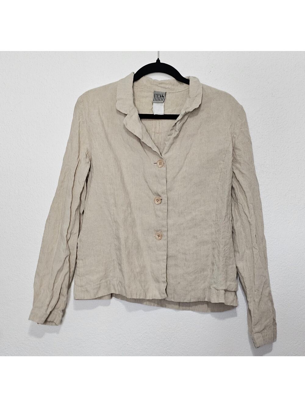 Lilith Beige Blazer Button Front Women XL Linen Blend Lagenlook Layers
